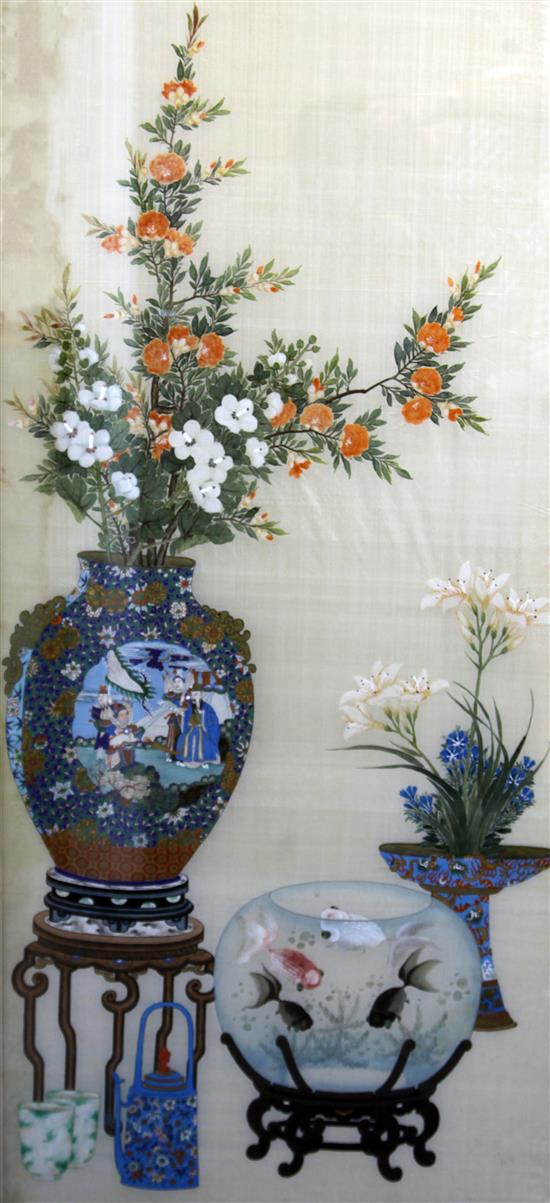 A Chinese painting on silk, early 20th century, 106 x 49cm